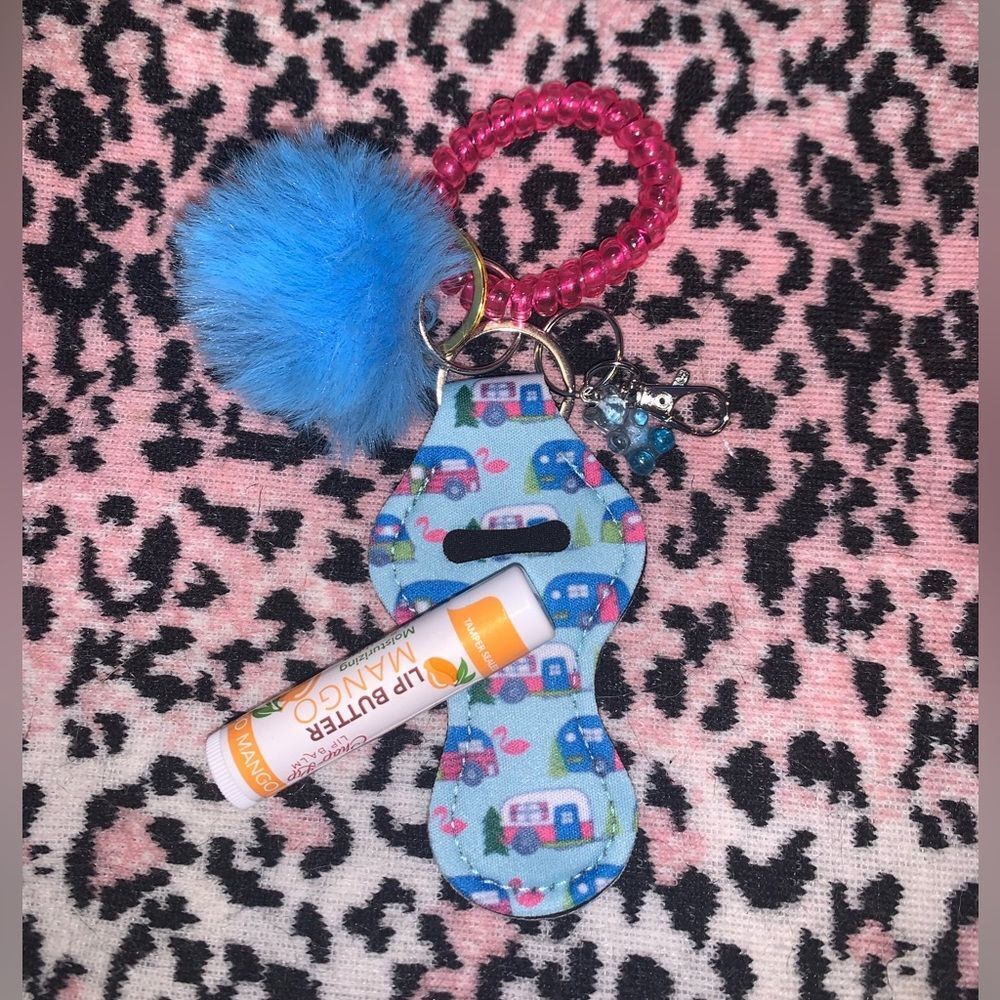 Flamingo Camper Chapstick Holder Keychain Set - Discounted Shipping